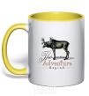 Mug with a colored handle The adventure begins yellow фото