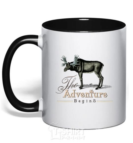Mug with a colored handle The adventure begins black фото
