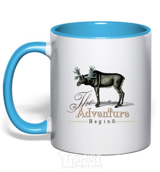 Mug with a colored handle The adventure begins sky-blue фото