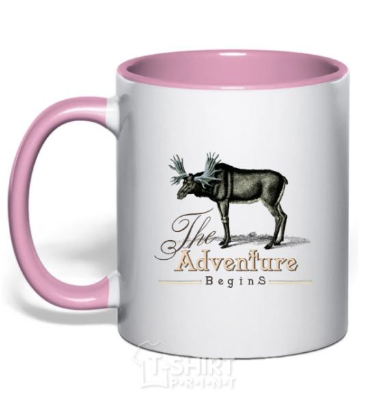 Mug with a colored handle The adventure begins light-pink фото