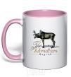 Mug with a colored handle The adventure begins light-pink фото