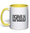 Mug with a colored handle Someone call 911 yellow фото