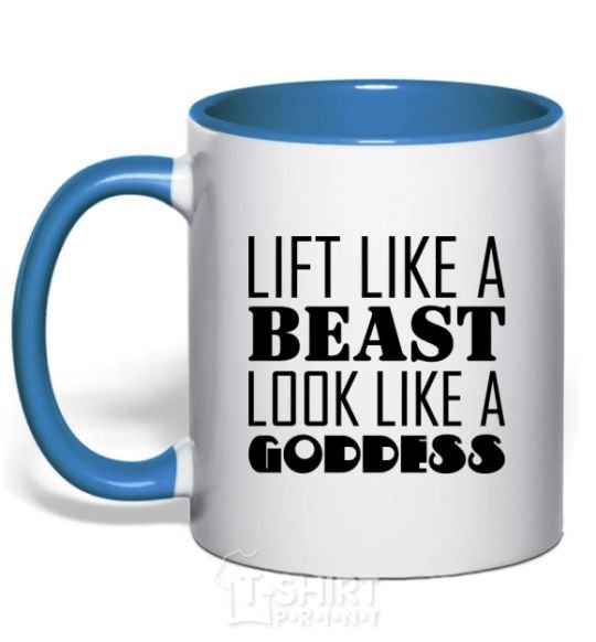 Mug with a colored handle Lift like a beast look like a goddess royal-blue фото