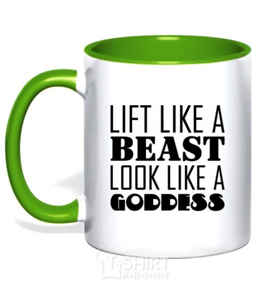 Mug with a colored handle Lift like a beast look like a goddess kelly-green фото