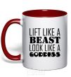 Mug with a colored handle Lift like a beast look like a goddess red фото