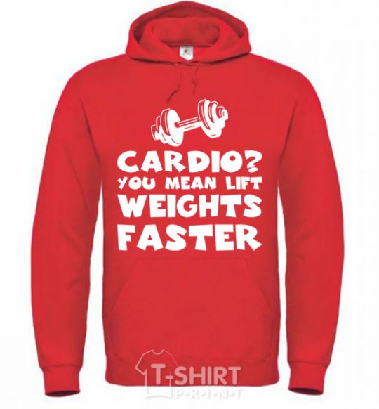 Мужская толстовка (худи) Cardio you mean liftweights faster Ярко-красный фото