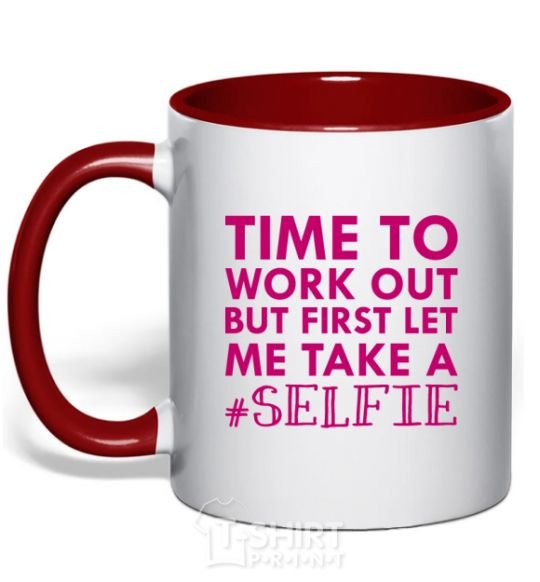 Mug with a colored handle Time to work out but first let me take a selfie red фото