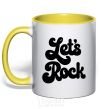 Mug with a colored handle Let's rock word yellow фото