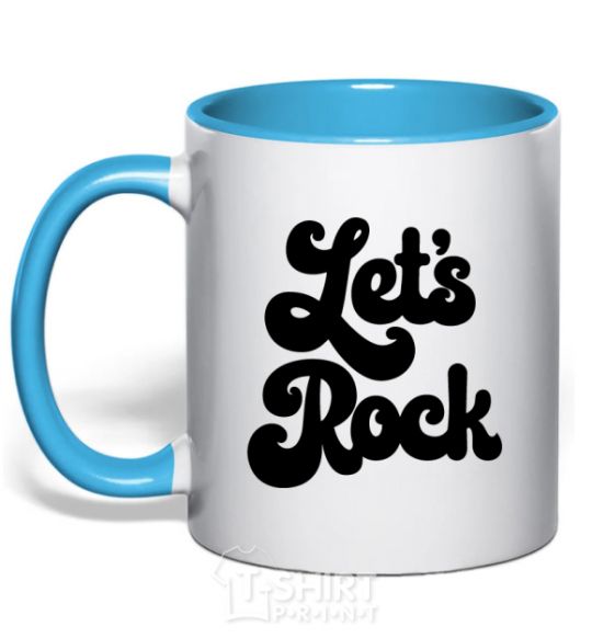 Mug with a colored handle Let's rock word sky-blue фото