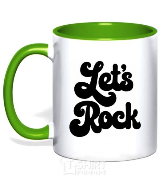 Mug with a colored handle Let's rock word kelly-green фото