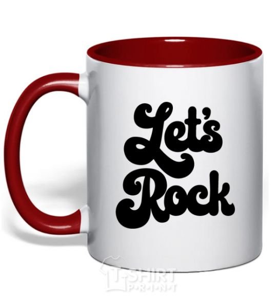 Mug with a colored handle Let's rock word red фото