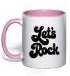 Mug with a colored handle Let's rock word light-pink фото