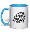 Mug with a colored handle Diamond print sky-blue фото