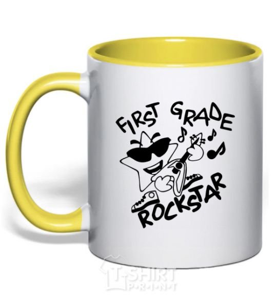 Mug with a colored handle First grade rockstar yellow фото