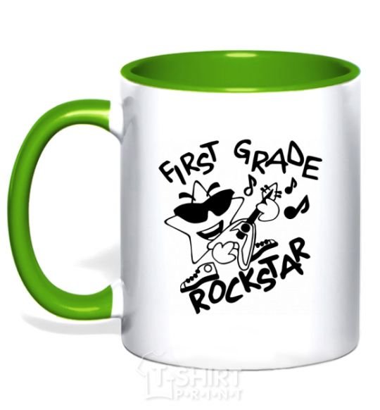 Mug with a colored handle First grade rockstar kelly-green фото