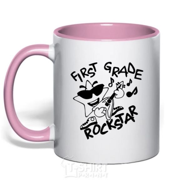 Чашка с цветной ручкой First grade rockstar Нежно розовый фото