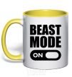 Mug with a colored handle Beast mode on yellow фото