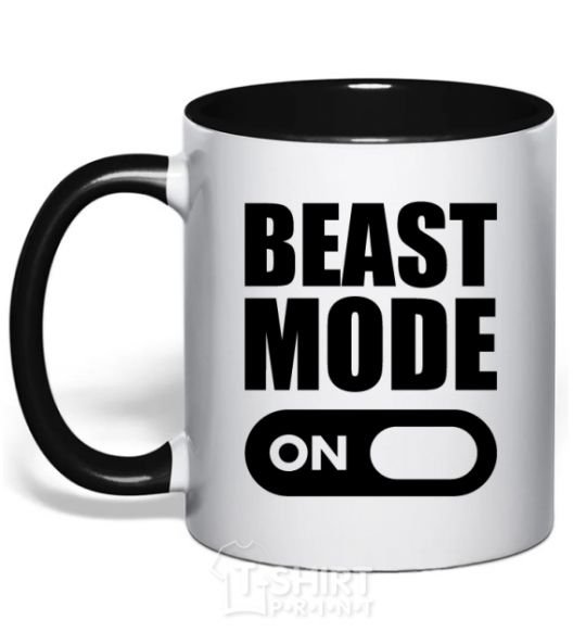 Mug with a colored handle Beast mode on black фото