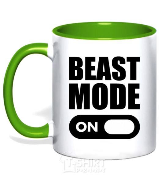 Mug with a colored handle Beast mode on kelly-green фото