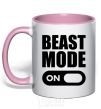 Mug with a colored handle Beast mode on light-pink фото