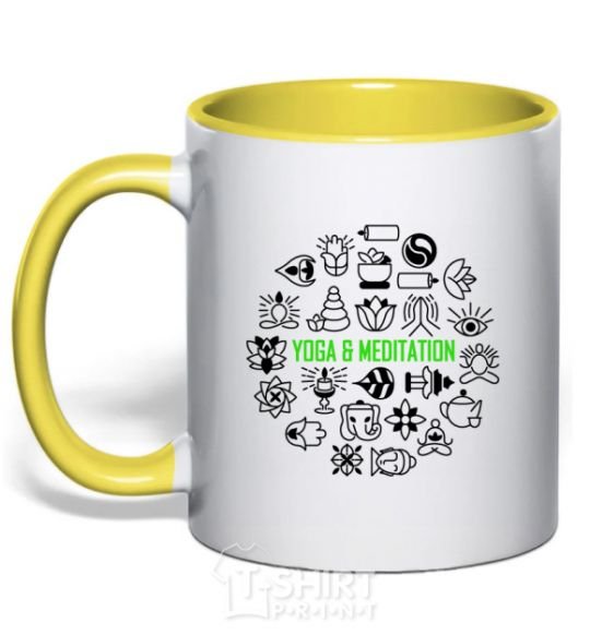 Mug with a colored handle Yoga meditation yellow фото