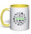 Mug with a colored handle Yoga meditation yellow фото