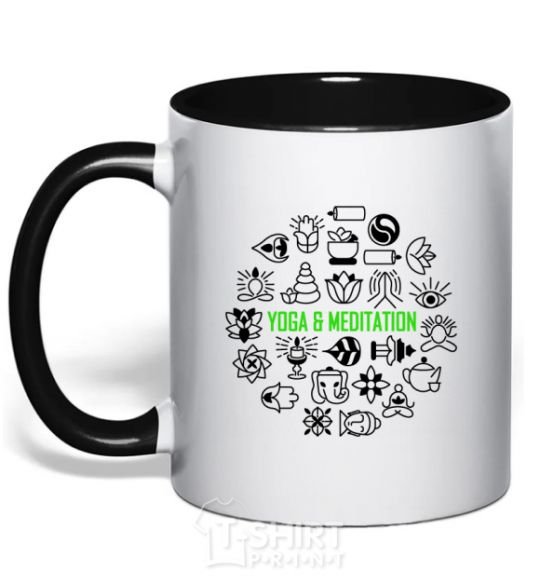 Mug with a colored handle Yoga meditation black фото