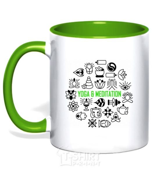 Mug with a colored handle Yoga meditation kelly-green фото