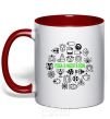 Mug with a colored handle Yoga meditation red фото