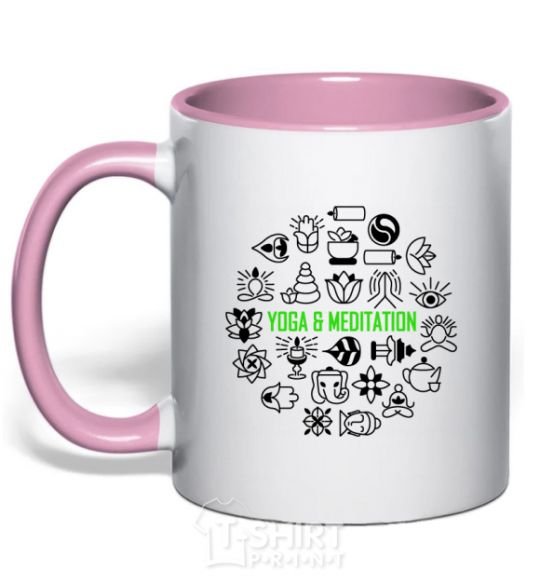 Mug with a colored handle Yoga meditation light-pink фото