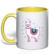 Mug with a colored handle Alpaca stars yellow фото