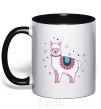 Mug with a colored handle Alpaca stars black фото