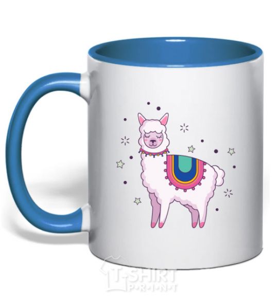 Mug with a colored handle Alpaca stars royal-blue фото