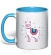 Mug with a colored handle Alpaca stars sky-blue фото