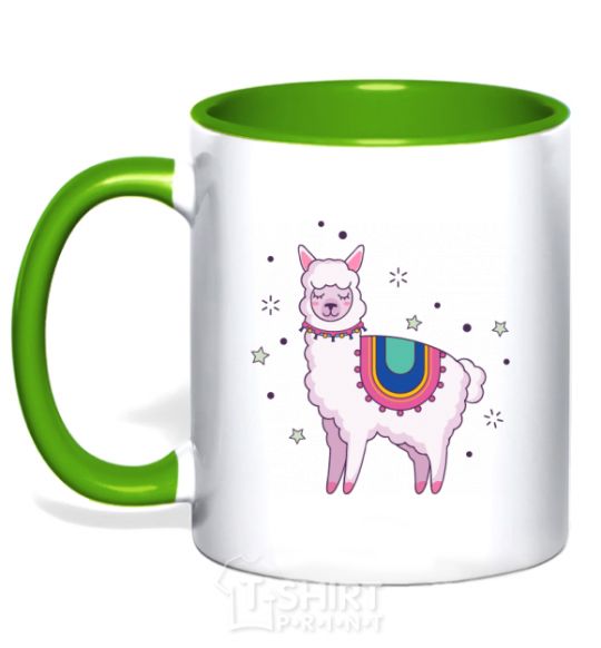 Mug with a colored handle Alpaca stars kelly-green фото