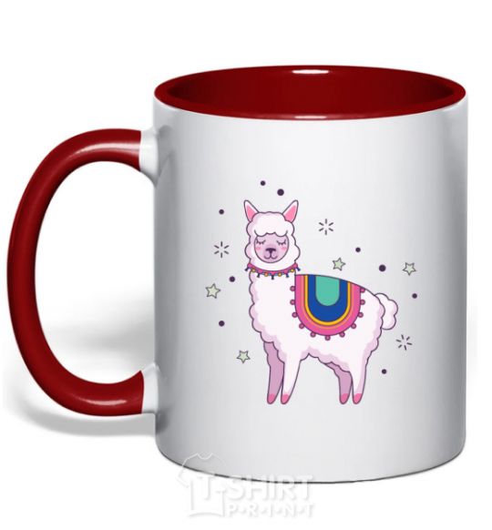 Mug with a colored handle Alpaca stars red фото