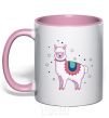 Mug with a colored handle Alpaca stars light-pink фото