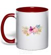 Mug with a colored handle Flowers and butterfly red фото