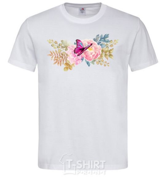 Men's T-Shirt Flowers and butterfly White фото