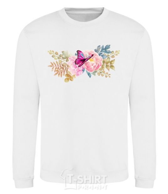 Sweatshirt Flowers and butterfly White фото