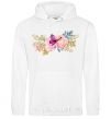 Men`s hoodie Flowers and butterfly White фото