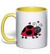 Mug with a colored handle Ladybug hearts yellow фото