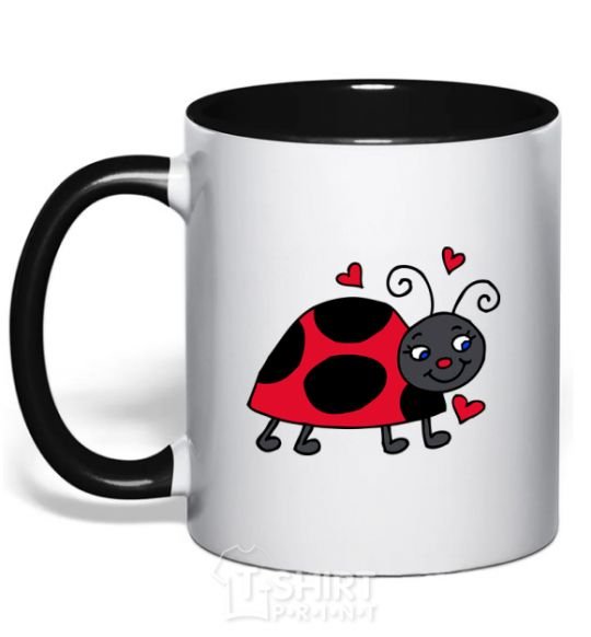 Mug with a colored handle Ladybug hearts black фото