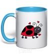 Mug with a colored handle Ladybug hearts sky-blue фото
