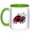 Mug with a colored handle Ladybug hearts kelly-green фото