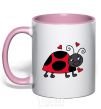 Mug with a colored handle Ladybug hearts light-pink фото