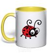Mug with a colored handle Ladybug fun art yellow фото
