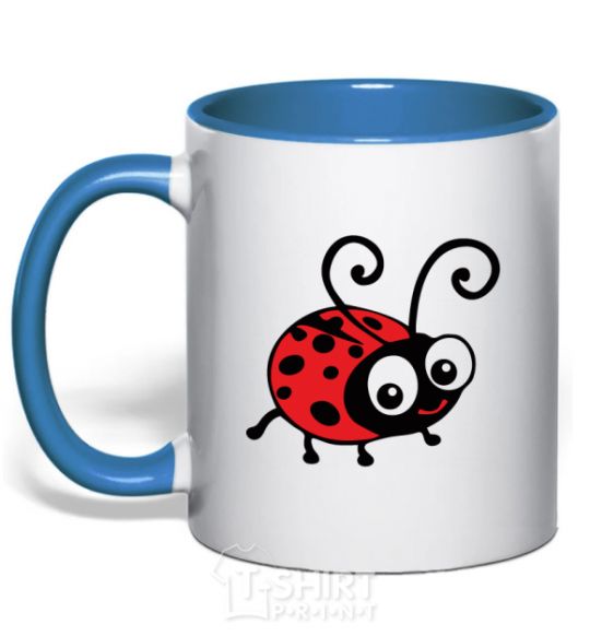 Mug with a colored handle Ladybug fun art royal-blue фото