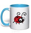 Mug with a colored handle Ladybug fun art sky-blue фото