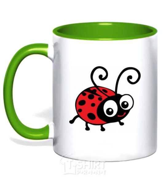 Mug with a colored handle Ladybug fun art kelly-green фото